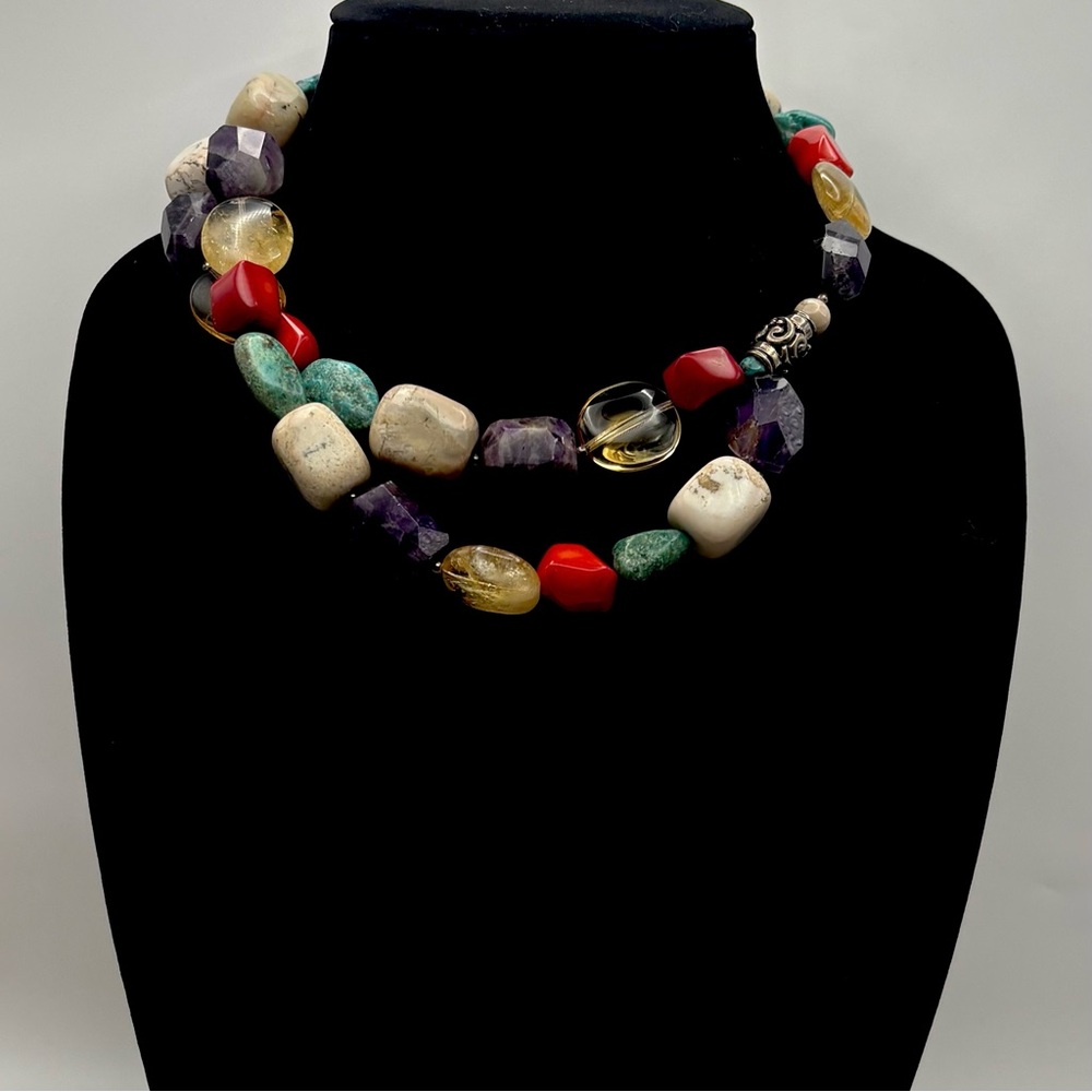 Studio Barse Multi Gemstone Layered Southwestern Sterling Silver Necklace
